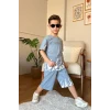 Yeni Sezon Alev Desenli Mavi Renk Erkek Çocuk Şortlu Takım