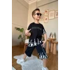 Yeni Sezon Alev Desenli Siyah Renk Erkek Çocuk Şortlu Takım