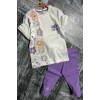 Yeni Sezon Çiçek Desenli Lila Renk Kapri Taytlı Kız Çocuk Takım