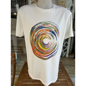 POSE Bisiklet Yaka desenli Beyaz T-Shirt