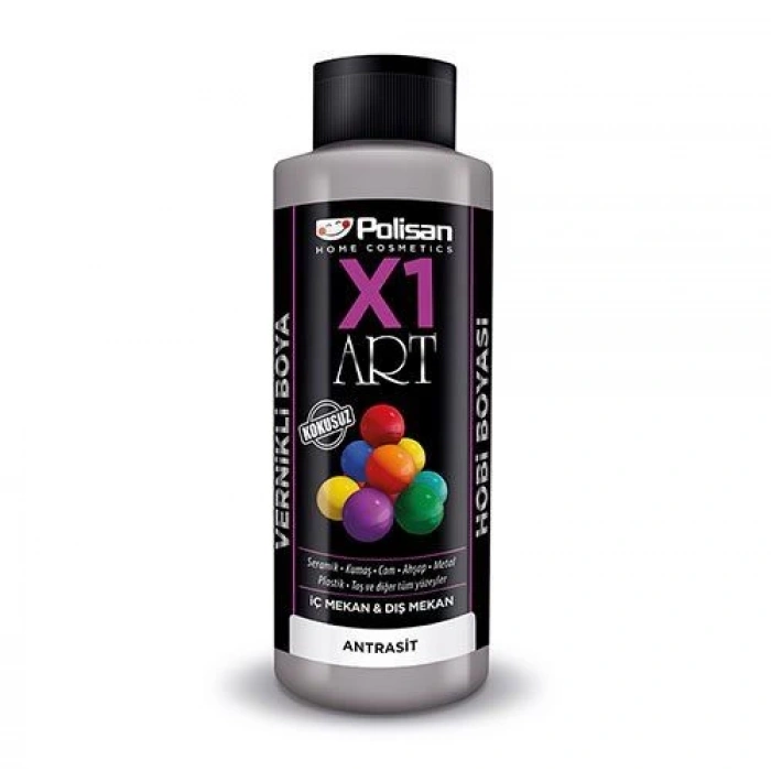 Polisan X1 Art Vernikli Hobi Boyası Antrasit 120 ml