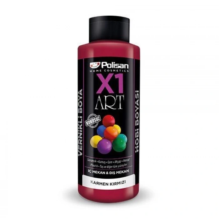 Polisan X1 Art Vernikli Hobi Boyası Karmen Kırmızı 120 ml