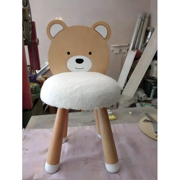 Teddy-Plush Figürlü Masif Çocuk Sandalyesi