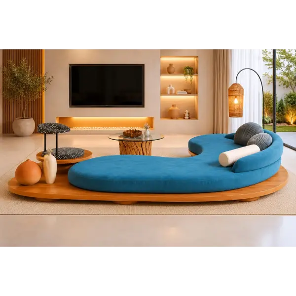 Zen-Curve Masif Ahşap Kaideli Organik Kanepe