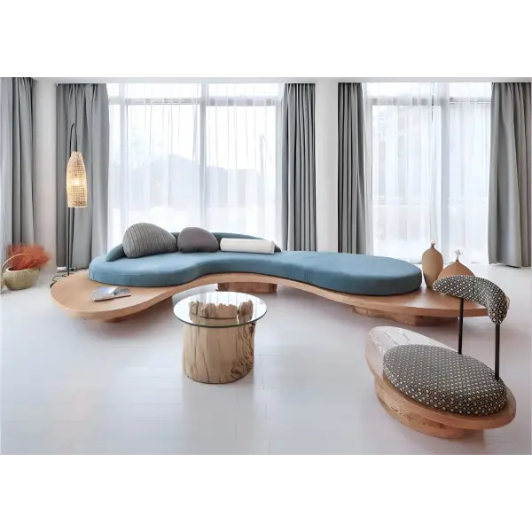 Zen-Curve Masif Ahşap Kaideli Organik Kanepe