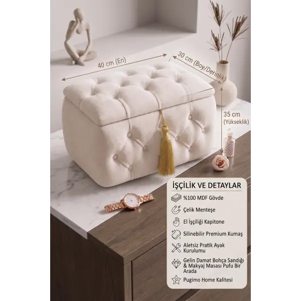 VEMORA CHEST Gelin ve Damat Sandığı-Bohçası/Makyaj Masası Pufu