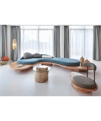 Zen-Curve Masif Ahşap Kaideli Organik Kanepe