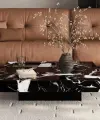 Siyah Mermer Görünümlü Kare Süzülen Orta Sehpa