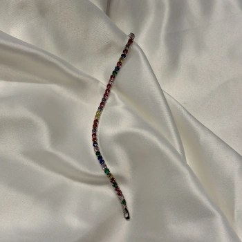 Gümüş Rengi Baget Renkli Zirkon Taşlı Bileklik