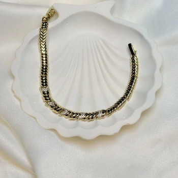 Gold Rengi Zirkon Taş Detaylı Sıralı V Model Kadın Bileklik