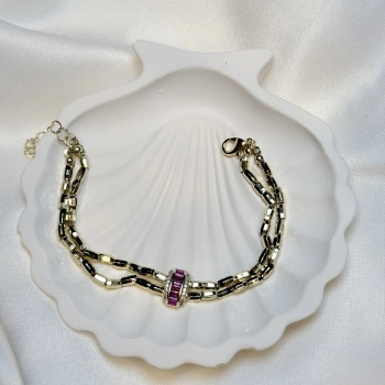 Gold Renkli İki Sıra Zirkon Taşlı Kadın Bileklik