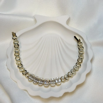 Gold Zirkon Baget Taşlı Oval Kadın Bileklik