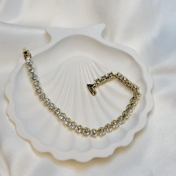 Gold Rengi Tek Sıra Zirkon Taşlı Su Yolu Kadın Bileklik