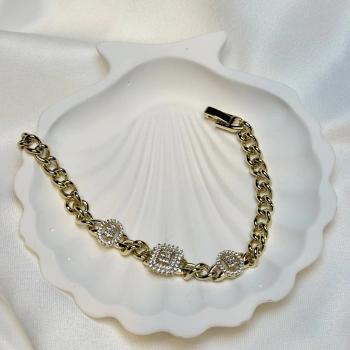 Gold Rengi Gurmet Zincirli Kare Figürlü Kadın Bileklik