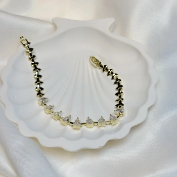 Gold Rengi Mikro Zirkon Taşlı Damla Geçişli Kadın Bileklik