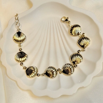 Gold Rengi Sıralı Deniz Kabuğu Kadın Bileklik