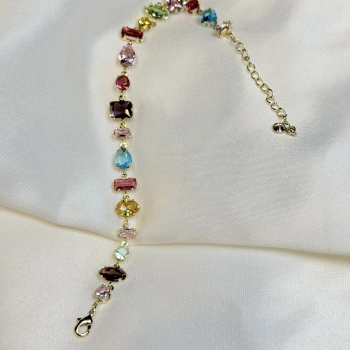 Gold Rengi Renkli Taş Detaylı Kadın Bileklik