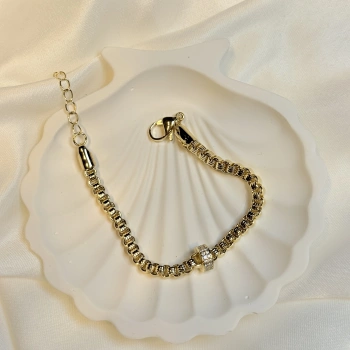 Gold Rengi Taşlı Silindir Detaylı CM Kadın Bileklik