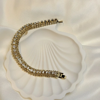 Gold Rengi Sıralı Taşlı Model XP Kadın Bileklik