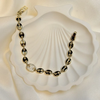 Gold Rengi Kahve Çekirdeği Model Zirkon Taşlı XP Kadın Bileklik