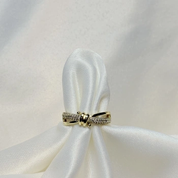 Gold Rengi Gemici Düğüm Zirkon Taşlı XP Kadın Yüzük