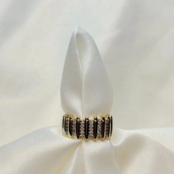 Gold Rengi Sıra Çizgili Zirkon Taşlı Ayarlanabilir Kadın Yüzük