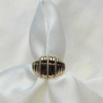 Gold Rengi Çizgili Balon Model Zirkon Taşlı XP Kadın Yüzük