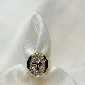 Gold Rengi Kuzey Yıldız Detaylı Zirkon Taşlı Ayarlanabilir Kadın Yüzük