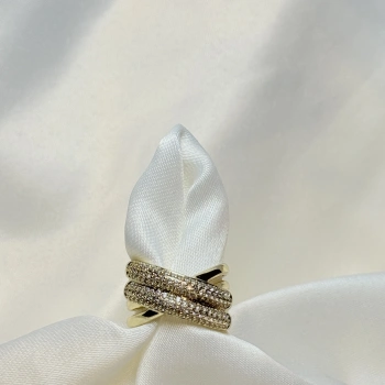 Gold Rengi Örgü Model Zirkon Taşlı XP Kadın Yüzük