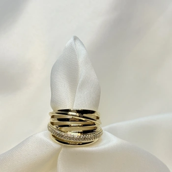 Gold Rengi Sarma Model Zirkon Taşlı XP Kadın Yüzük