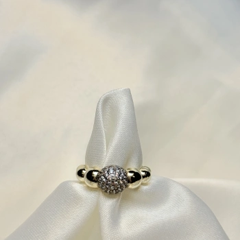 Gold Rengi Zirkon Taşlı Top Model Ayarlanabilir Kadın Yüzük