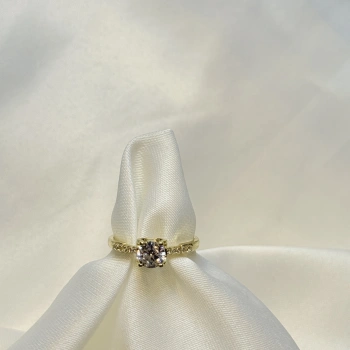 Gold Rengi Baget Zirkon Taşlı Tek Taş XP Kadın Yüzük