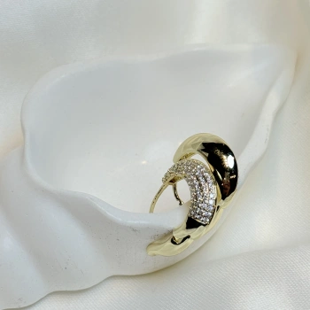 Gold Rengi Zirkon Taşlı CM Kadın Halka Küpe