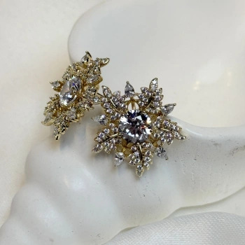 Gold Rengi Zirkon Taşlı Kar Tanesi XP Kadın Küpe