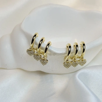 Gold Rengi 3lü Görünümlü Kalp Sallantılı XP Kadın Küpe