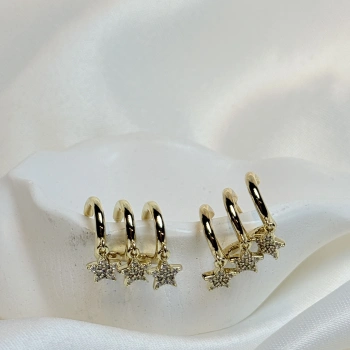 Gold Rengi 3lü Görünümlü Yıldız Sallantılı XP Kadın Küpe