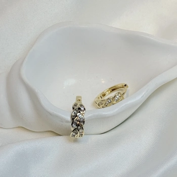 Gold Rengi Zirkon Taşlı Örgü Model Kadın CM küpe