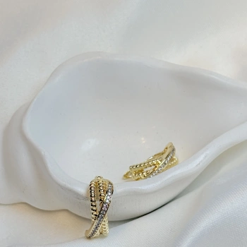 Gold Rengi Zirkon Taşlı Halka Model Kadın CM küpe