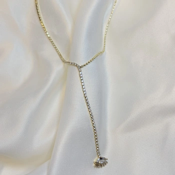 Gold Rengi Pul Model Yarım Güneş Detaylı Su Yolu Kadın Y Kolye