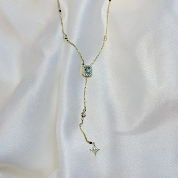 Gold Rengi Pul Model Baget Taş Ucu Yıldız Detaylı Su Yolu Kadın Y Kolye