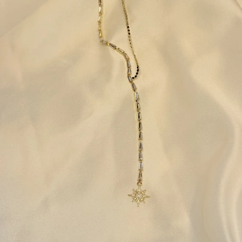 Gold Rengi Pul Model Taşlı Güneş Detaylı Su Yolu Kadın Y Kolye