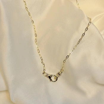 Gold Rengi Taşlı Kanca Model Kadın Kolye (60 cm)