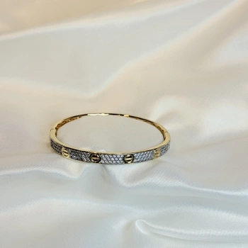 Gold Rengi Zirkon Taşlı Marka Model Kadın Kelepçe Bileklik