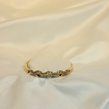 Gold Rengi Zirkon Taşlı Marka Model Kadın Kelepçe Bileklik