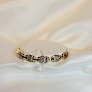 Gold Rengi Taşlı Halka Model Kadın Kelepçe Bileklik