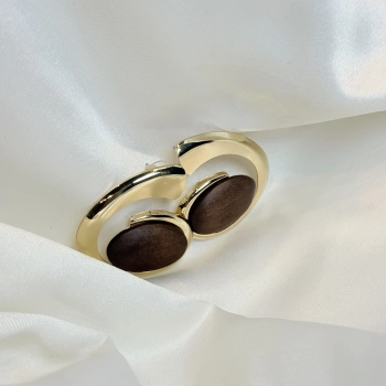 Gold Rengi Ahşap Desenli Top Kadın Küpe (Koyu Kahve)