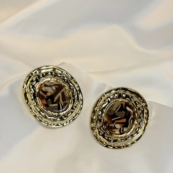 Gold Rengi Dekoratif Desenli Kadın Küpe