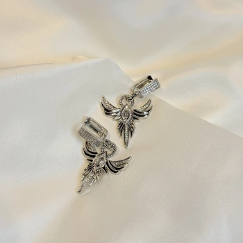 Gümüş Renk Anka Kuşu Kadın Küpe