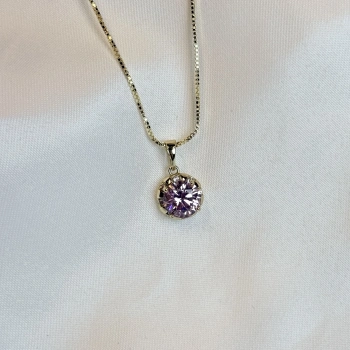 Gold Rengi Lila Oval Taşlı XP Kadın Kolye