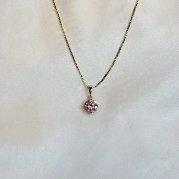 Gold Rengi Yuvarlak Kesim Pembe Taşlı XP Kadın Kolye